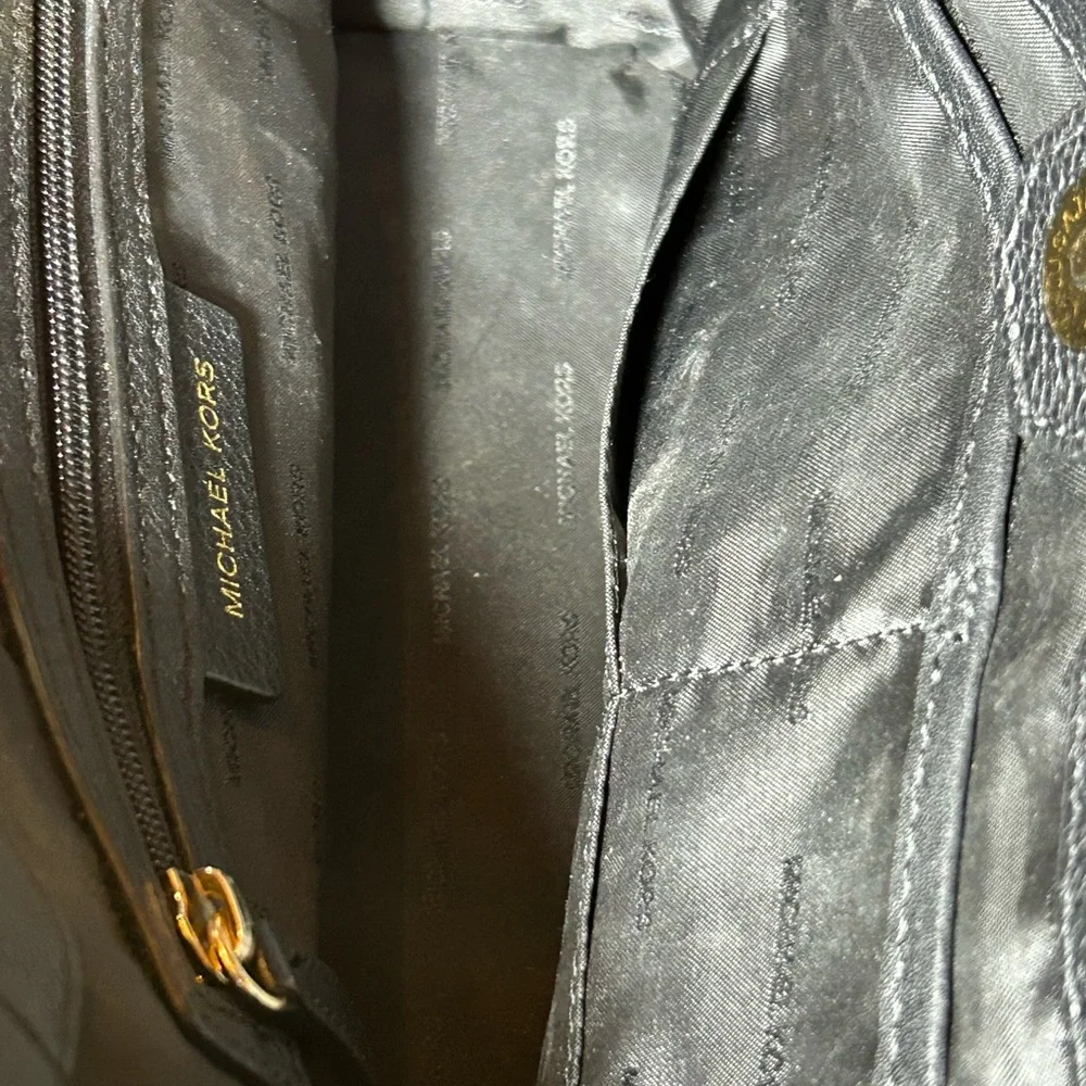 Michael Kors Black Pebbled Leather Brooklyn Satchel Bag/Gold Studs 13”x 8”x 4.5” - Picture 12 of 14